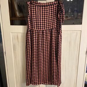 Topshop drop-waist pink-black plaid maxi skirt